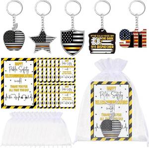 lot 9275 image: JellyArch 50 Sets 911 Dispatcher Gifts Bulk Dispatcher Appreciation Week Acrylic Keychains Gift with Card Bag Appreciation Party Favors Memorial Gift for Police