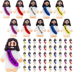 lot 9316 image: URSKYTOUS 50Pcs Little Jesus Figures Bulk Mini Jesus Love You Figurines Tiny Small Rubber Jesus Toys to Hide Pocket Miniature Jesus Easter Egg Fillers Stuffers Sunday School Baptism Gift
