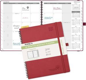 lot 9344 image: POPRUN Monthly Planner 2026-2027 (Large 8.5 x 10.5) 18 Months Calendar (Jan 2026 - Jun 2027) - 4 Pages per Month with Expense & Notes, Stair-like tabs, Leather Cover, Sunday Starts - Burgundy Red