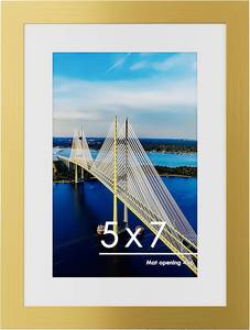 lot 9407 image: PEALSN 5x7 Picture Frame, Display Pictures 4 x 6 with Mat or 5 x 7 Without Mat for Wall Mounting Display, Photo Frames, Gold.