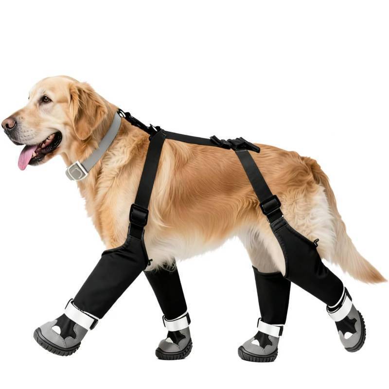 lot 55564 image: Dog Suspender Boots, Waterproof Dog Rain Boots, Puppy Snow Shoes for Winter, Anti Dirt Pants with Shoes, Adjustable Suspender Pants for Outdoor Walking & Paw Protectors - Retail $54