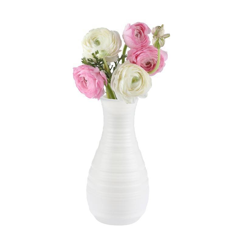 lot 55580 image: White Plastic Flower Vase, Ceramic-Look Decorative Vase for Flowers, Small and Cute for Home Living Room Dining Wedding Bouquet Decor (8 inches) - Retail $7