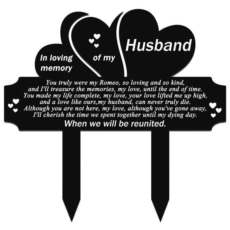 lot 55609 image: Memorial Stakes Grave Decorations for Cemetery Grave Plaque Markers Memorial Plaques Sympathy Garden Waterproof Stake Garden Cemetery Decorations for Yard(Heart Husband) - Retail $15