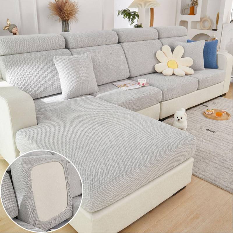 lot 55615 image: Sofa Covers Couch Covers for Sofa Pet Friendly Couch Cushion Covers Universal Sofa Covers Washable Stretch Slipcovers for Sectional Sofa (Texture Light Gray,Large Single Seat Cover) - Retail $20