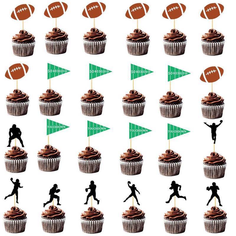lot 55624 image: 24 pcs Football Cupcake Toppers Rugby Ball Sport Super Ball Cupcake Toppers For Birthday Party - Retail $10