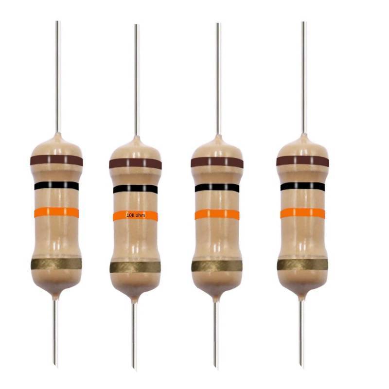 lot 55637 image: California JOS 10K Ohm Carbon Film Single Fixed Resistor 12 W (0.5 Watts) 5% Tolerance, (10K R, 10K ohm, 10K �) Resistor (10 Pack) - Retail $4