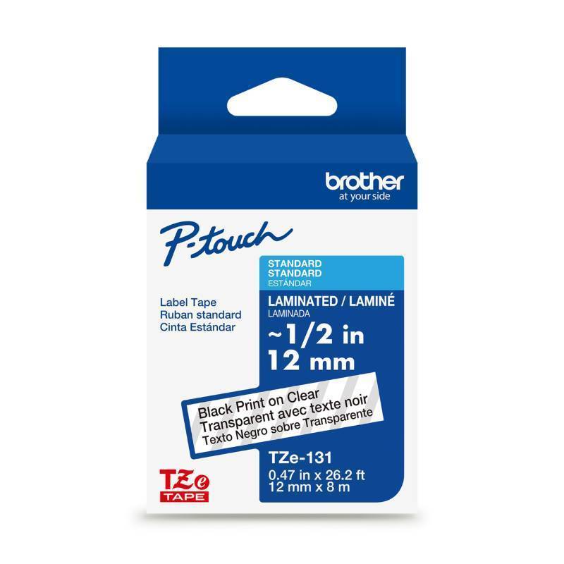 lot 55656 image: Brother Genuine P-Touch TZE-131 Tape, 12 (0.47) Standard Laminated P-Touch Tape, Black on Clear, Perfect for Indoor or Outdoor Use, Water Resistant, 26.2 Feet (8M), Single-Pack, TZe131 - Retail $15