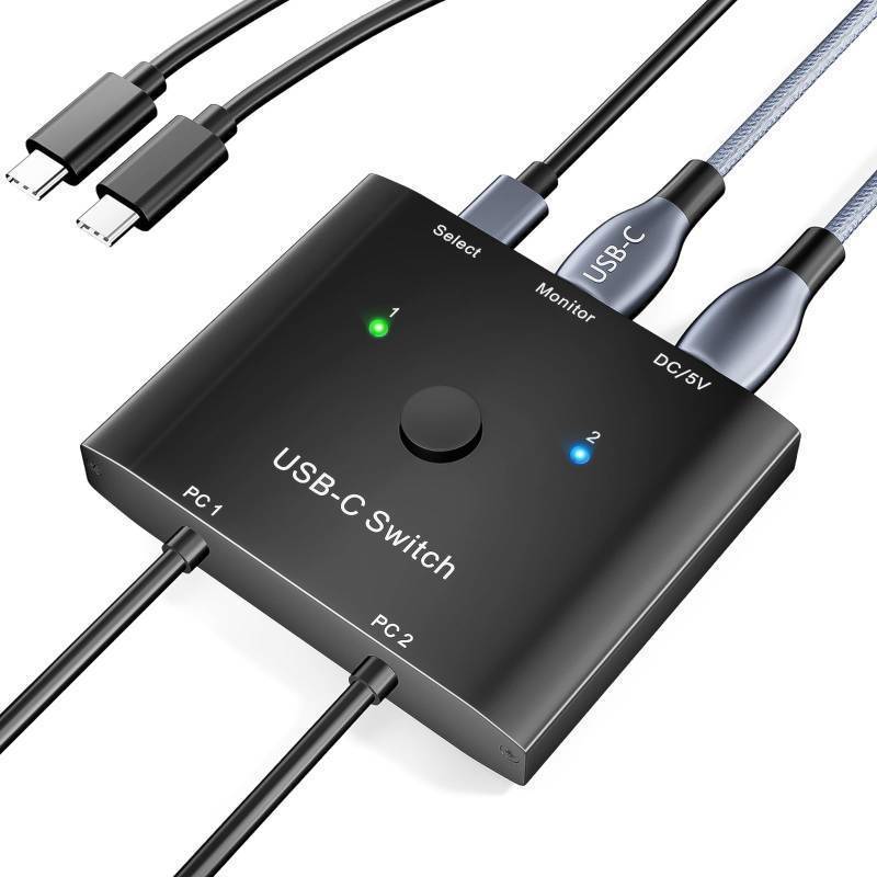 lot 55670 image: USB C Switch 2 in 1 Out, USB Type C KVM Switch 2 Computers 1 Monitor, 8K60Hz  4K120Hz  20Gbps USB 3.1 Gen 2  100W PDCompatible with Thunderbolt DevicesWired Remote, 1 USB-C Cable - Retail $66