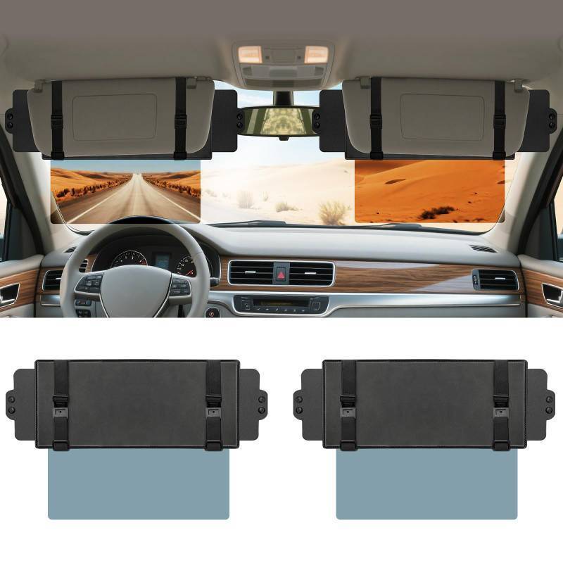 lot 55684 image: Sun Visor Extender for Car, Visor Extender Sun Blocker, Sun Visor Extension with Anti-Glare Lens Blocks UV & Sunlight, Adjustable Car Sun Visor for Safe Driving (2 Pack) - Retail $46