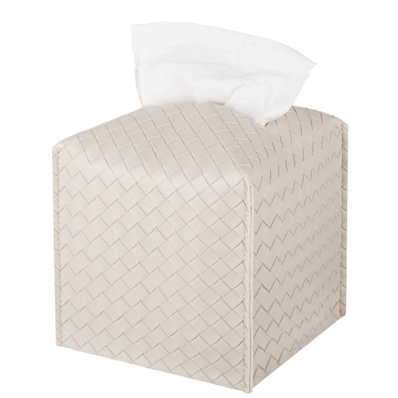 lot 55691 image: Tissue Box Cover PU Leather Tissue Holder Square Facial Tissue Case Facial Paper Organizer Dispenser for Bathroom, Vanity Countertop, Tabletop, Car - Retail $7