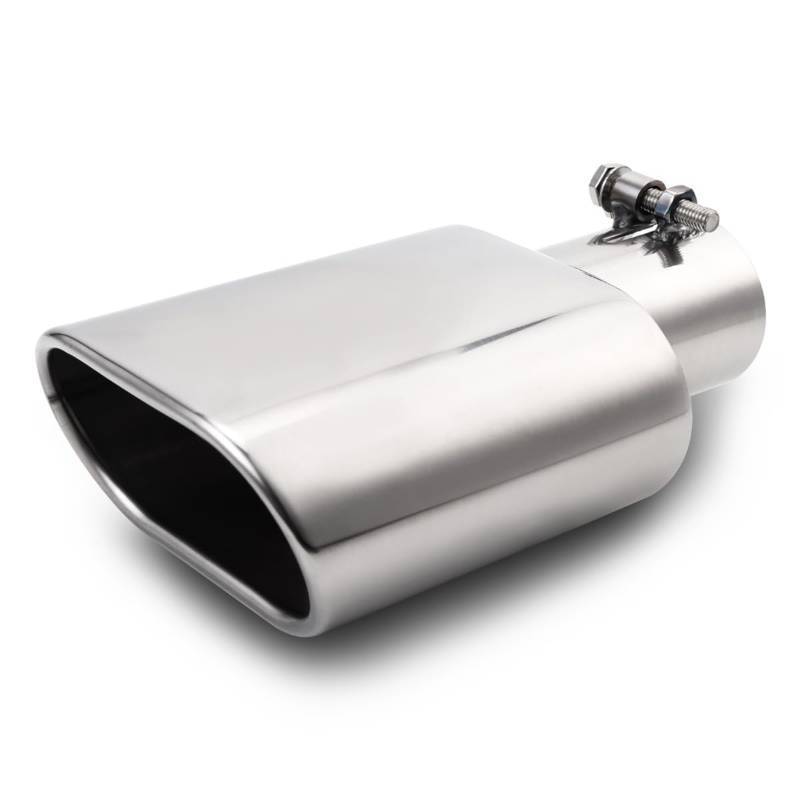 lot 55744 image: Rectangle Exhaust Tip 2.5 Inlet, Polished Square Exhaust Tailpipe Tip 3 x 5.5 Outlet 9.5 Long, Bolt on Design Easy Installation - Retail $27