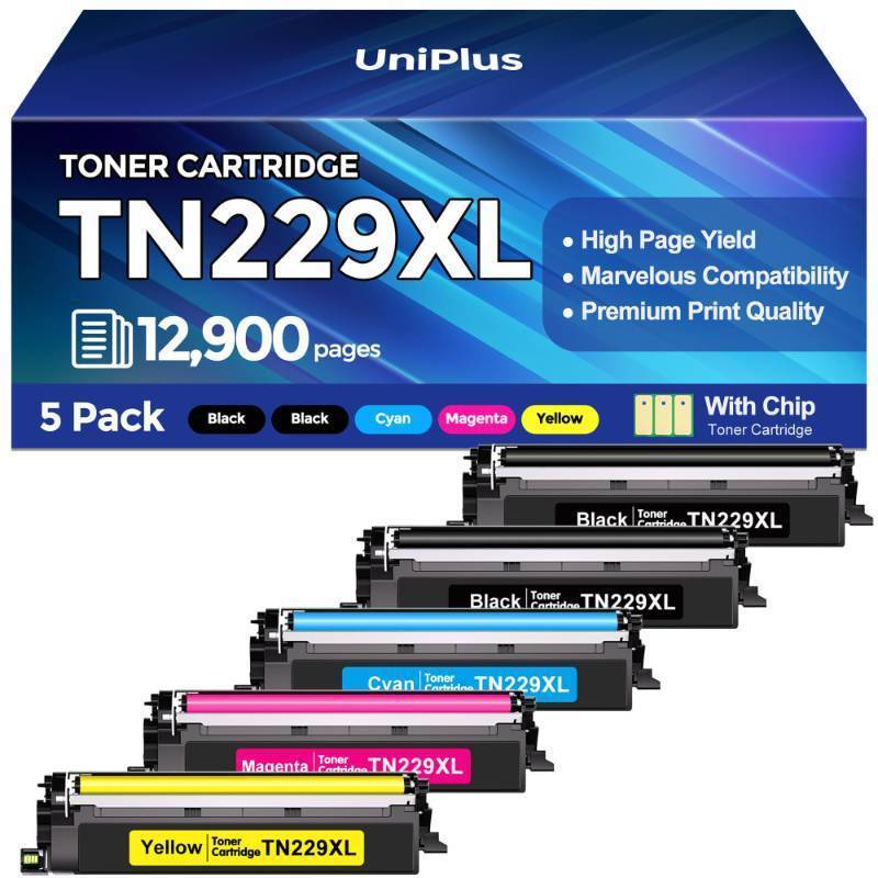 lot 35393 image: TN229XL Toner Cartridges 5 Pack (12900 Pages) Compatible with HL-L3280CDW MFC-L3780CDW for Brother TN229XL TN229 Toner Work with HL-L3220CDW L3295CDW L3300CDW L8245CDW MFC-L3720CDW L3765CDW L8395CDW - Retail $170