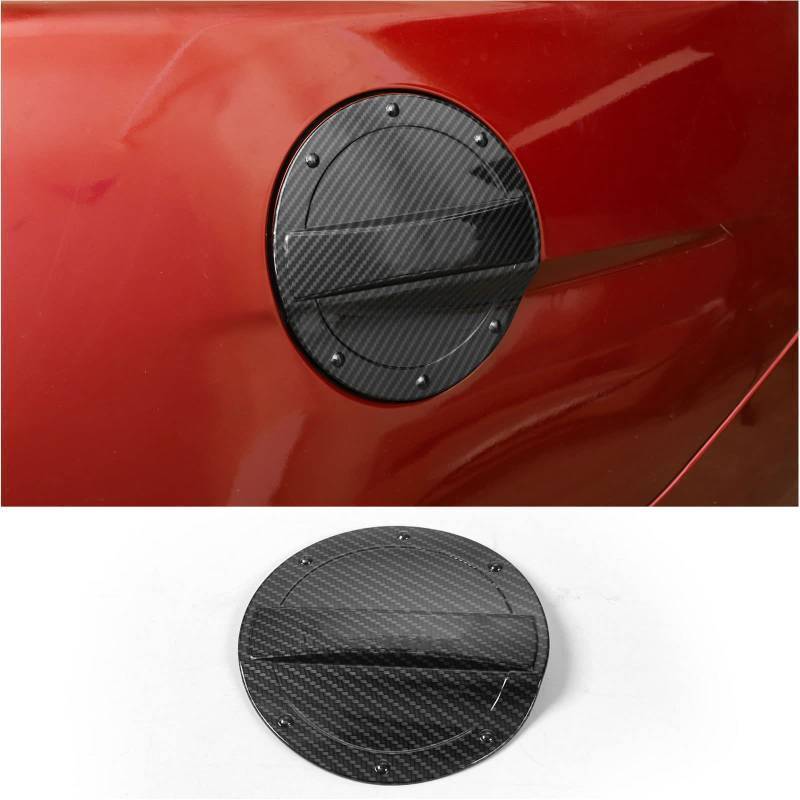 lot 15544 image: RT-TCZ Carbon Fiber Fuel Filler Door Gas Tank Cap Cover Exterior Decoration Accessories for 2015-2023 Ford Mustang - Retail $19