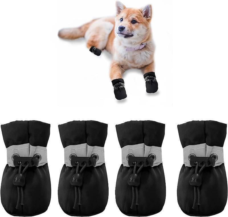 lot 15560 image: Dog Shoes for Small Dogs, Puppy Dog Boots & Paw Protector for Winter Snowy Days, Anti-Slip Sole Dog Booties for Indoor Hardwood Floor 4PCS (Black, Size 7) - Retail $11
