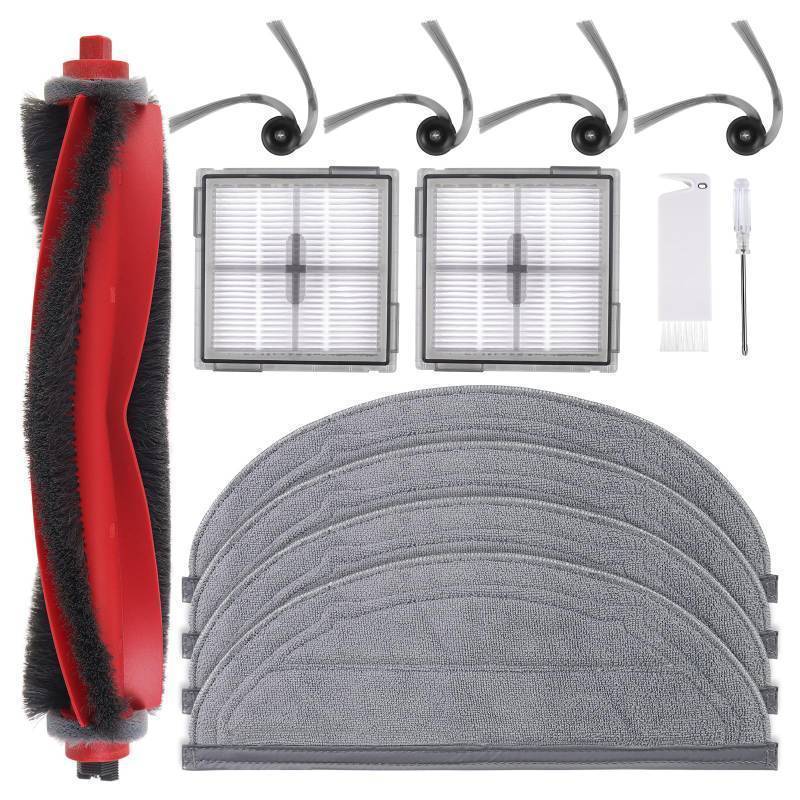 lot 15585 image: 13 Packs Q10S5 Accessories Kit Replacement Compatible with Roborock Q10 S5  Q10 S5 Plus Robot Vacuum, 1 Main Brush, 4 Mop Cloth Pads, 4 Side Brushes, 2 HEPA Filters, 1 Cleaning Tool, 1 Screwdriver - Retail $20