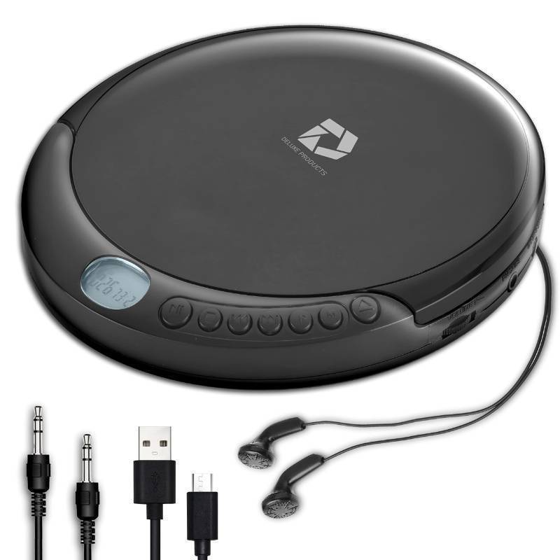 lot 15691 image: Deluxe Products CD Player Portable with 60 Second Anti Skip, Stereo Earbuds, Includes Aux in Cable and AC USB Power Cable for use at Home or in Car - Retail $25