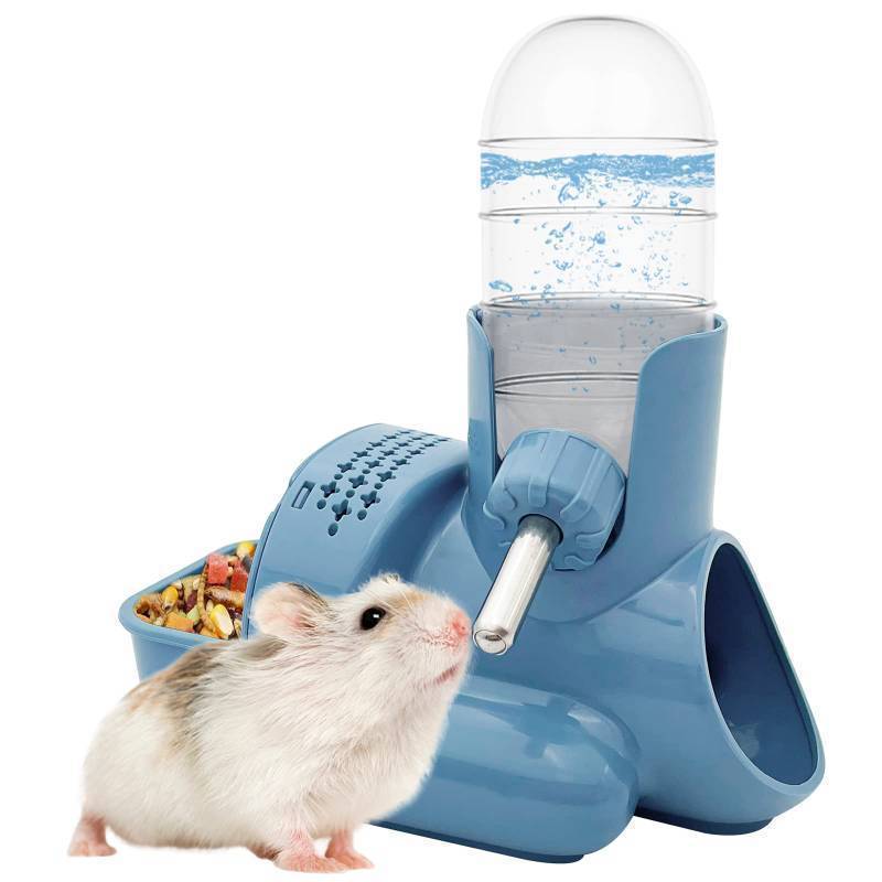 lot 25144 image: 3 in 1 Hamster Water Bottle No Drip Small Animal Water Bottle Automatic Bottle Dispenser with Food Container Base Hut and Hideout Base 4oz120ml,Leekproof, BPA Free - Retail $10