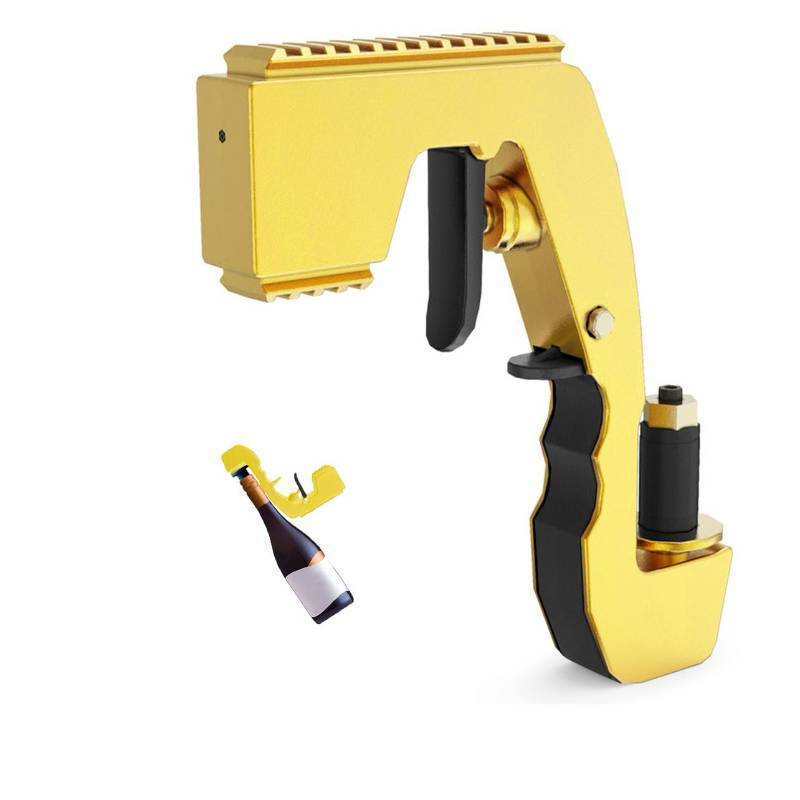 lot 25156 image: Champagne Gun Champagne Gun for Parties - Lightweight Plastic Sprayer with Adjustable Rubber Plug Portable &Safe Beer Shooter for Birthdays, Weddings Easy Clean & Reusable (Gold) - Retail $22