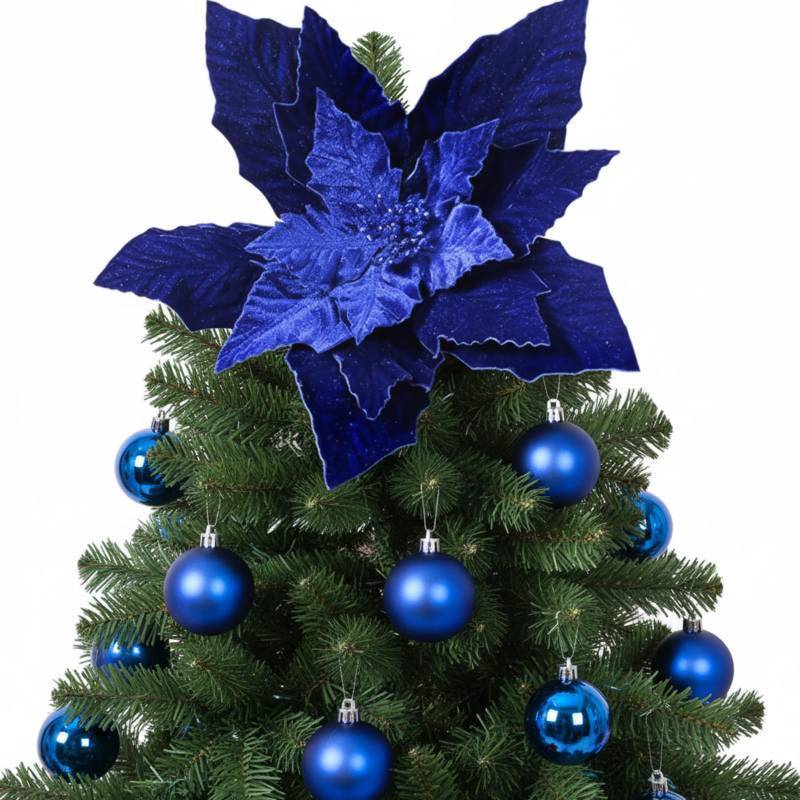 lot 25157 image: Velvet Poinsettia Christmas Tree Topper 16 Jumbo Artificial Velveteen Poinsettia with Stem Faux Flower Xmas Tree Ornament for Christmas Holiday Wedding Holiday Party Decor(Navy Blue) - Retail $10