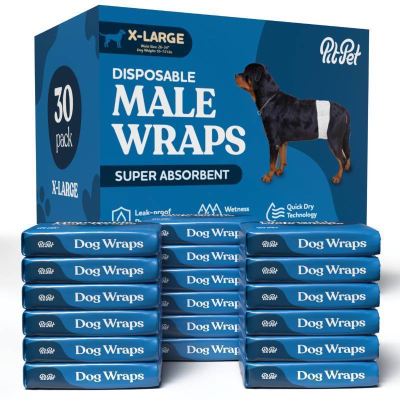 lot 25188 image: Comfortable Male Dog Diapers - 30-Pack Super Absorbent Disposable Male Dog Wraps- FlashDry Gel Technology, Wetness Indicator Doggie Diapers- Leakproof Belly Wraps for Incontinence, Excitable Urination - Retail $20