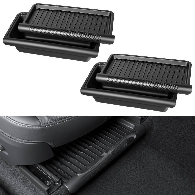 lot 34050 image: 2PCS Under Seat Storage Box for 2026 Tesla Model Y Juniper, Hidden Organizer Tray Underseat Bins with Lid Cover for 2025-2026 Tesla New Model Y Juniper (Launch Series) Interior Accessories - Retail $50