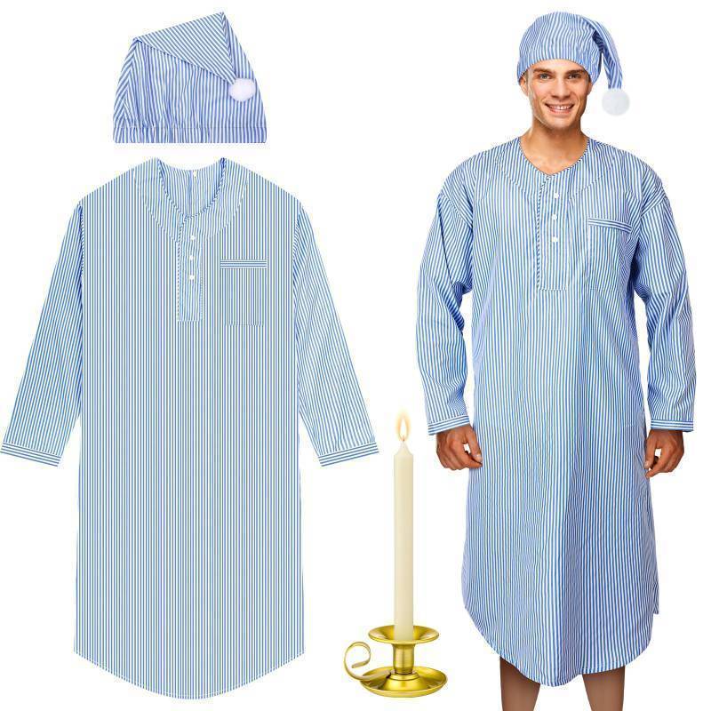 lot 35068 image: 4 Pcs Christmas Mens Pajama Set Nightshirt Sleeping Cap Candle Holder Candle Nightgown Gown Costume for Xmas Holiday(Medium) - Retail $37