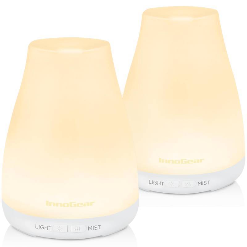 lot 35124 image: Essential Oil Diffuser, 2 Pack Ultrasonic Diffusers for Home Aromatherapy Humidifier for Bedroom Room 7 Colors LED 2 Mist Mode Auto Off, Basic White - Retail $26