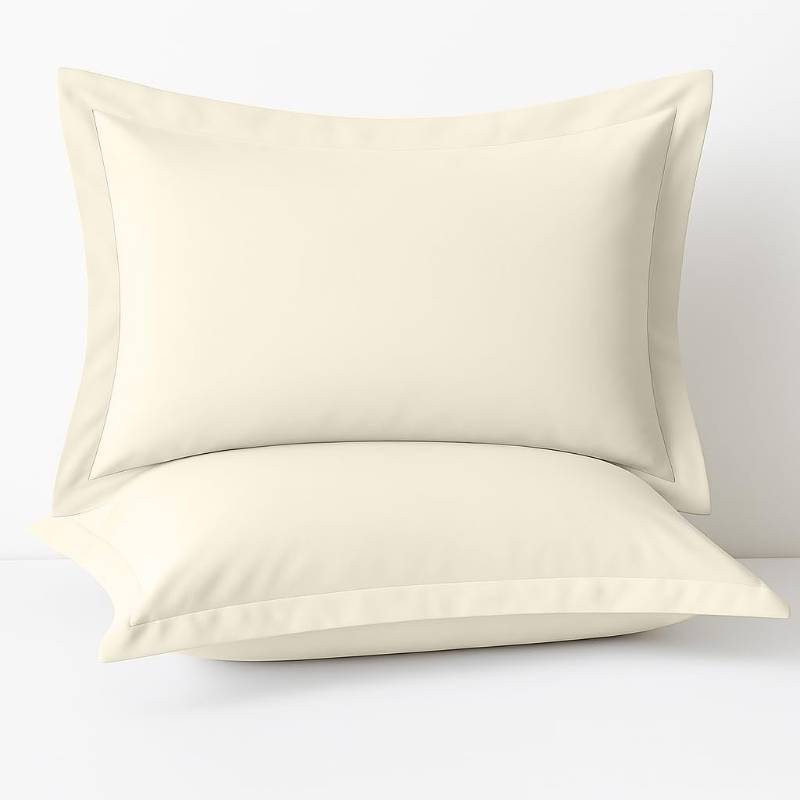 lot 35260 image: Cotton Metrics Linen 2 Pack Pillow Shams Queen Size 20x30 600 Thread Count 100% Organic Cotton Ivory Pillow Covers with 2 Inch Flange, Soft & Smooth Premium Hotel-Quality Pillowcases Set of 2 - Retail $19