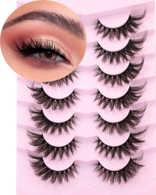 lot 35283 image: Fox Eye Lashes Faux mink Eyelashes Wispy Cat Eye Long False Eyelashes Dramatic Cross Full Volume Strip Lashes Pack 7 Pairs - Retail $8