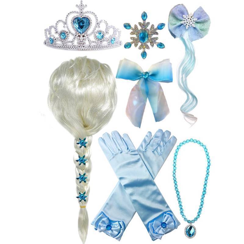 lot 35315 image: Princess Wig Braid with Tiara Necklace Gloves Princess Dress Up Costume Cosplay Accessories for Kids Girls (missing pieces) - Retail $18