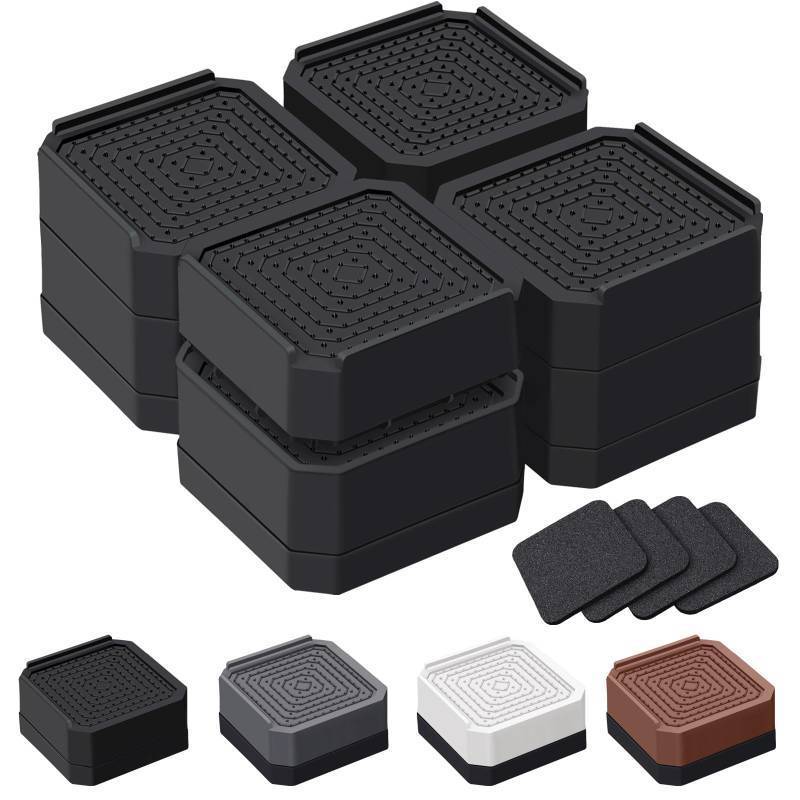 lot 56660 image: Bed Risers and Furniture Risers, Heavy Duty Adjustable Lifting Blocks for Couches, Desks, and Chairs, Elevates 1.5 or 3 Inches, Holds up to 4000 lbs (Black) - Retail $22