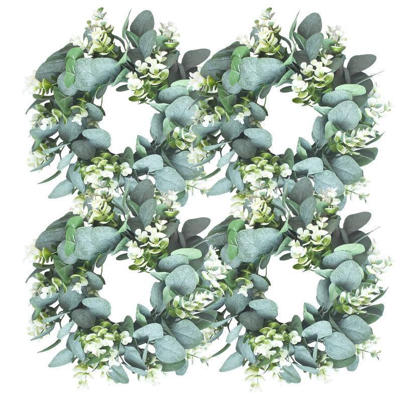 lot 56661 image: 4 Pcs Green Eucalyptus Round Wreath Artificial Farmhouse Wreath for Door Wall Window Decor,11Inch - Retail $26