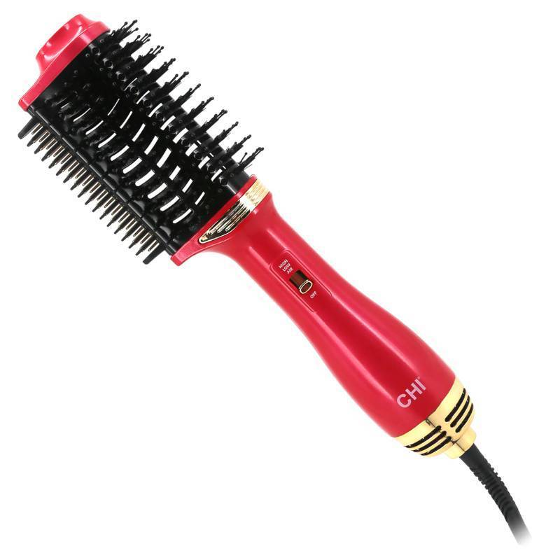lot 56766 image: CHI Volume Styler, Blowout Brush for Amplified Volume, Heated Comb to Smoothen & Straighten Hair, 2-in-1 Hair Tool, Pink - Retail $61