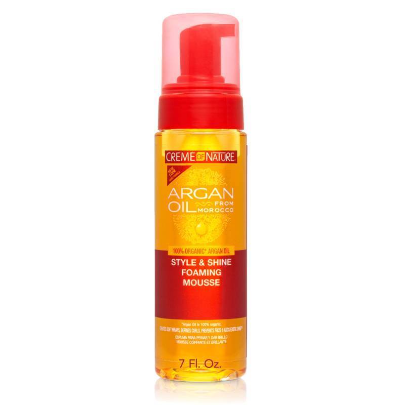lot 56815 image: Creme of Nature Style & Shine Foaming Mousse, Defines Curls & Controls Frizz, Moisturizes Hair while Adding Shine with Argan Oil from Morocco, 7 fl oz - Retail $6