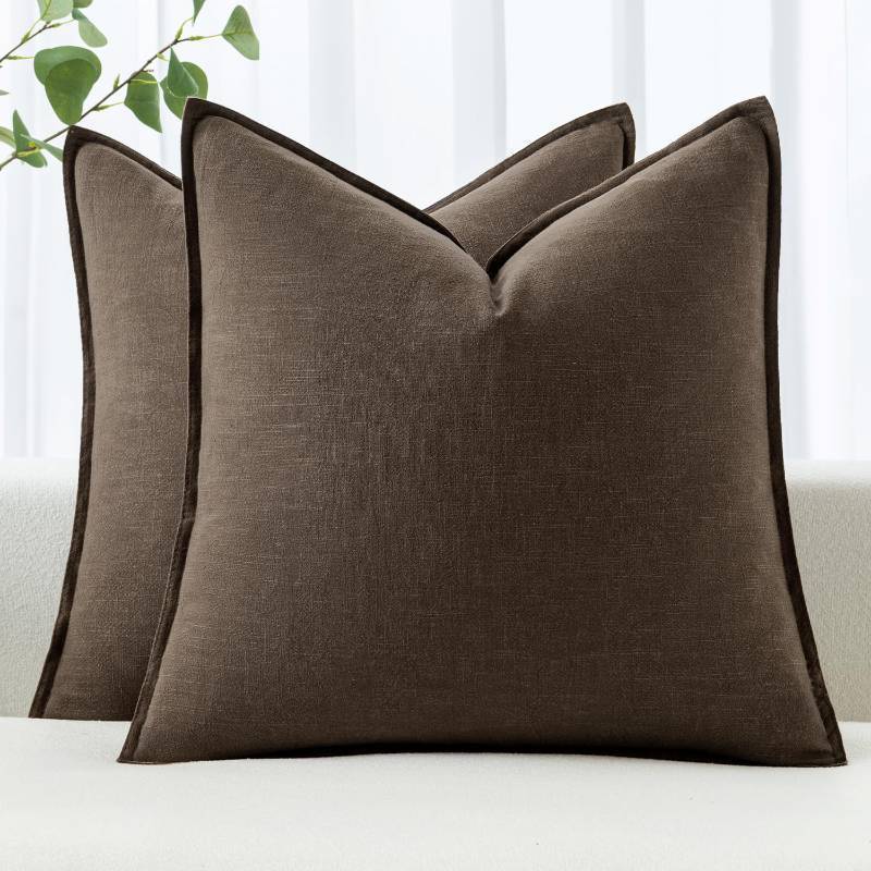 lot 56295 image: Decorative Linen Euro Sham Pillow Covers 26x26 Dark Coffee Chocolate Boho Farmhouse Neutral Winter Couch Throw Pillows for Bed Pack of 2 Accent Modern Pillowcase Sofa Livingroom Home Decor - Retail $25