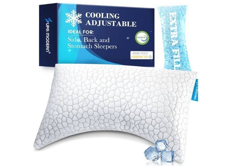 lot 57193 image: Side Sleeper Pillows for Adults, Cervical Pillow for Side Sleepers, Cooling Pillow with Ergonomic Design, Adjustable Crescent Shredded Memory Foam Pillows for Neck and Shoulder Pain Relief - Retail $36