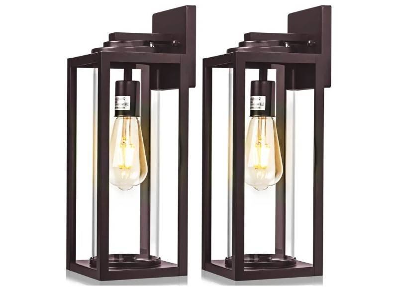lot 57198 image: 16inch Large Outdoor Wall Lights 2 Packs - Oil Rubbed Bronze Exterior Light Fixture with Clear Glass Shade, Waterproof Porch Lighting for House, Farmhouse Sconces Lantern for Front Door, Garage - Retail $66