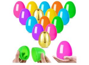 lot 27287 image: 50 Pcs Large 4 Fillable Easter Eggs Plastic Empty Easter Eggs Bulk with 2 Golden Eggs for Easter Egg Hunt, Basket Stuffers, Party Favors, Decorations - Retail $22