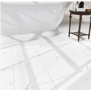 lot 27288 image: 40-Pack Peel and Stick Floor Tiles Vinyl Floor 12 x 12 inch Self Adhesive Waterproof Flooring Planks DIY for Bathroom, Kitchen, Living Room, RV, Cover 40 Sq. Ft, White Vein Marble - Retail $37
