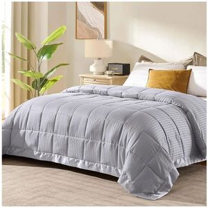 lot 27301 image: King Size Blanket with Satin Trim, Lightweight Down Alternative King Blanket for All Season, Machine Washable (Silver, 108 x 90 Inch) - Retail $43