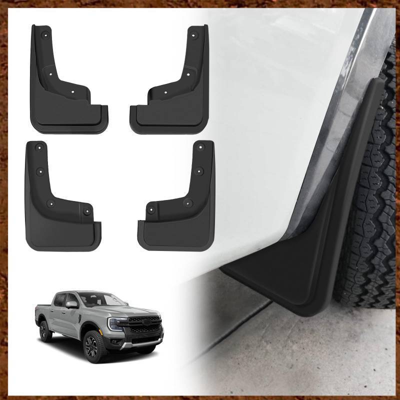lot 22741 image: Muslogy Mud Flaps Splash Guards Compatible with Ford Ranger 2024 2025 2026 Accessories Auto Parts Heavy Duty Fender Front & Rear Mudguard 4PCS Fit Ranger XL, XLT, Lariat (Wont Fit Raptor) - Retail $50