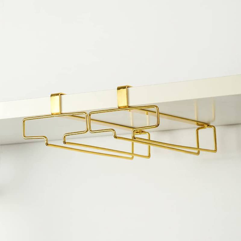 lot 22746 image: LINFIDITE Gold Under Cabinet Wine Glass Holder, 2 Pack, Space Saving, Easy Installation, Anti-Skid, Compact Design, Sturdy Materials, Affordable Gift Missing Hardware for 1 holder  - Retail $19