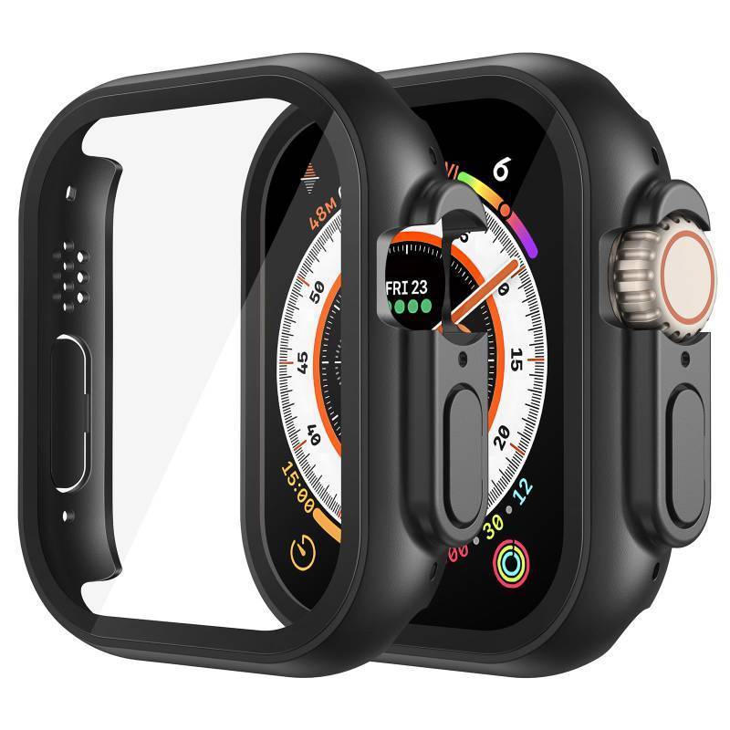 lot 29926 image: Misxi 2 Pack Hard PC Case Built in Tempered Glass Compatible with 49mm Apple Watch Ultra 3  Ultra 2  Ultra, Thin Protective Case with Screen Protector for iWatch Ultra3Ultra2Ultra, Shockproof Cover with Button, Black - Retail $10