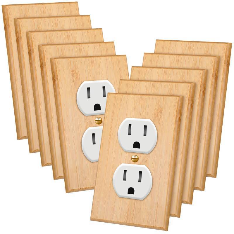 lot 29979 image: Pinkunn 10 Pieces Solid Wood Light Switch Plate Outlet Covers Bamboo Wooden Decorative Wall Plate for Home Bedroom Kitchen(Light Oak,Double Hole) - Retail $22