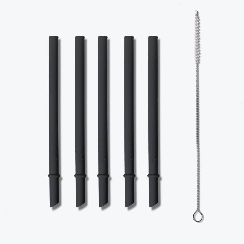 lot 31683 image: Avanchy Reusable Silicone Straws for Toddlers & Kids - 5 pcs Flexible Short Drink 5 Straws, BPA free, Baby Cup-Flexible Safe Fun Cute Thin for Chewing with Bendable Brush (Black) - Retail $10