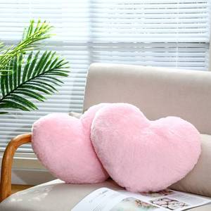 lot 22432 image: Remerry 2 Pcs Heart Throw Pillow Plush Heart Shaped Decorative Pillow Faux Rabbit Fluffy Cushion Valentine Favor Anniversary Favor for Girl Living Fit Bed Dining Sofa Car(Pink) - Retail $17