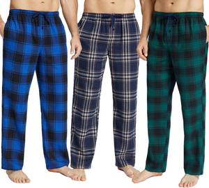lot 22434 image: JupiterSecret Mens Pajama Pants Set Flannel Cotton Sleep & Lounge Pants, PJ Bottoms with Pockets and Button Fly 3 Pack -4XL - Retail $37