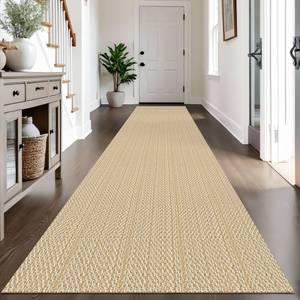 lot 22435 image: IOHOUZE Washable Exrea Long Hallway Runner Rug 3x14 Non Slip Rubber Backed Kitchen Runner Entryway Runner Indoor, Woven Rug Carpet for Kitchen Hall Entryway Stair, Warm BeigeOrangeApricot - Retail $80