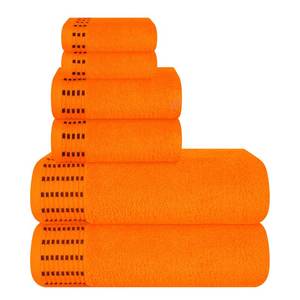 lot 22439 image: MALLONI HOME Ultra Soft 6 Pack Cotton Towel Set, Contains 2 Bath Towels 28x55 inch, 2 Hand Towels 16x24 inch & 2 Wash Coths 12x12 inch, Ideal Everyday use, Compact & Lightweight - Orange - Retail $19