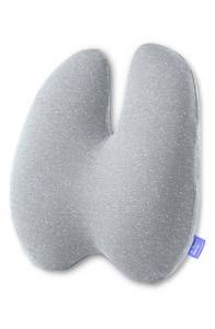 lot 22939 image: Cushion Lab Extra Dense Lumbar Pillow - Patented Ergonomic Multi-Region Firm Back Support for Lower Back Pain Relief - Lumbar Support Cushion wStrap for Office Chair  Car  Sofa  Plane - Light Grey - Retail $72